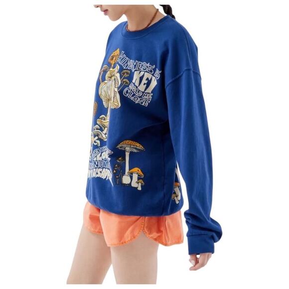 Urban Outfitters Project Social T Mushroom Crewneck Sweatshirt Women’s L XL Blue - Picture 2 of 11